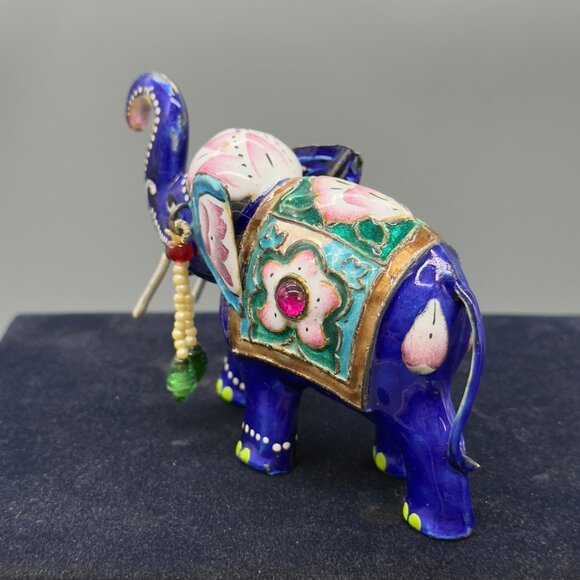 Vintage Hand Painted Meenakari Elephant Figurine With Beaded Accents 4"x3" - Picture 5 of 16